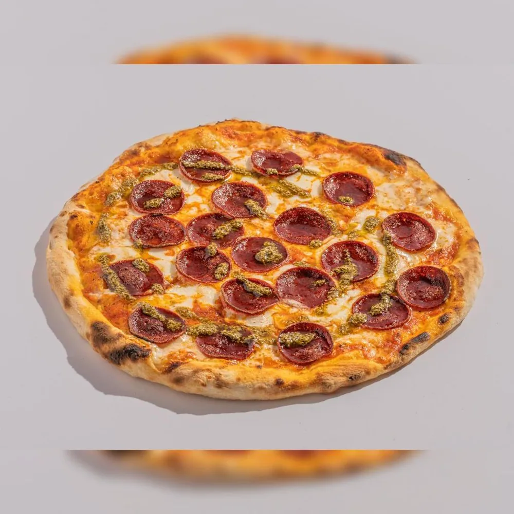 Minty hot honey pepperoni pizza
